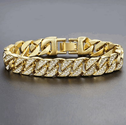 Miami Curb Cuban Chain Bracelet For Men Gold 7.8"