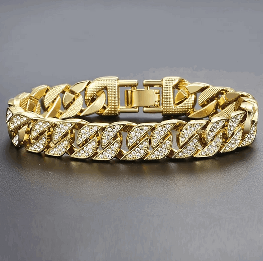 Miami Curb Cuban Chain Bracelet For Men Gold 7.8"