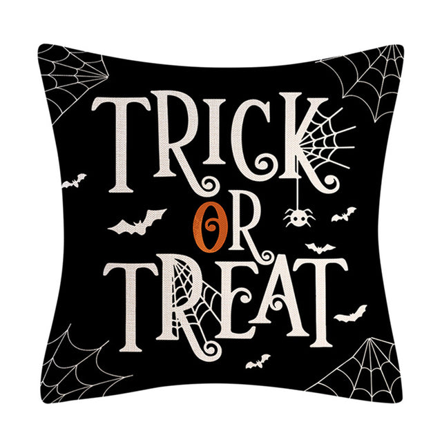 Halloween Decor Cushion Cover Trick or Treat Black 18" x 18" Linen